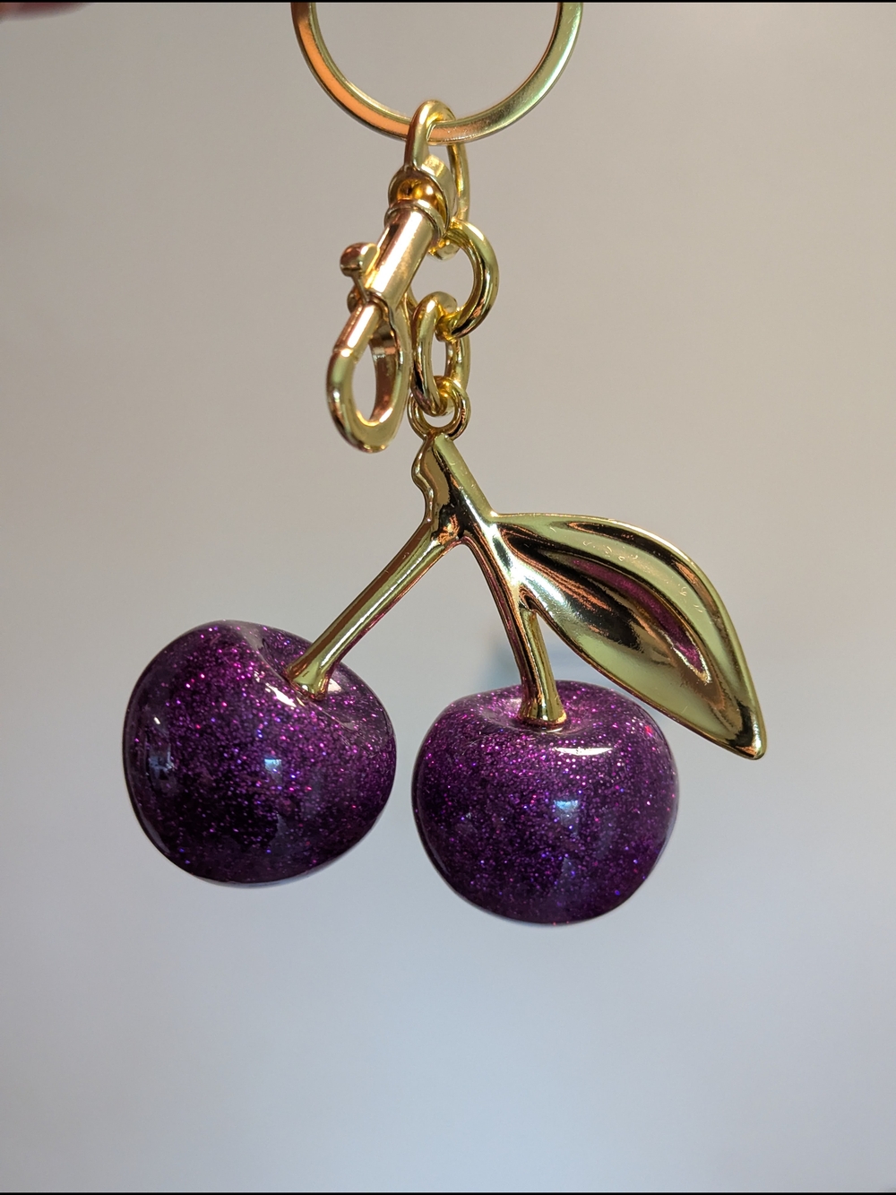 Deep Purple Glitter Cherry Bag Charm NWOT - Picture 5 of 6